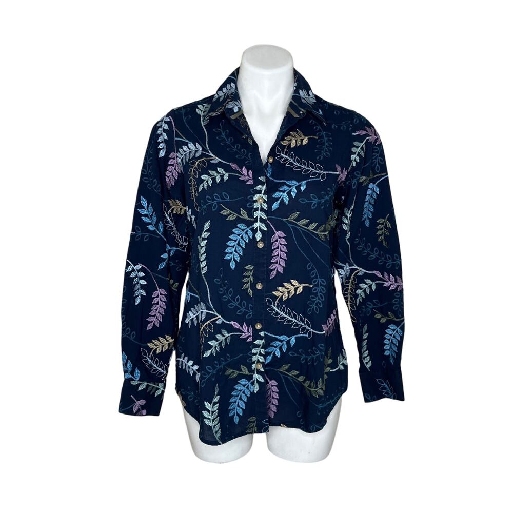 FOXCROFT Women’s Relaxed Fit Embroidered Blouse Navy Size 8